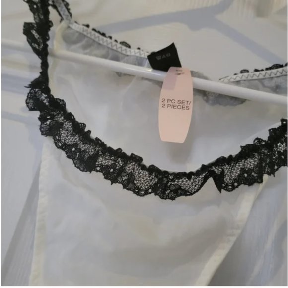 Victoria's Secret white sheer black lace trim teddy sleepwear underwear set M nw - Picture 6 of 8